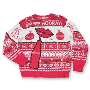 Coca Cola Ugly Christmas Sweater Limited Edition Red White Sip Hooray Mens Large